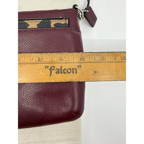 Coach Womens Burgundy Leopard Leather Small Shoulder Bag 10"x6" Classic Chrome - Picture 9 of 10